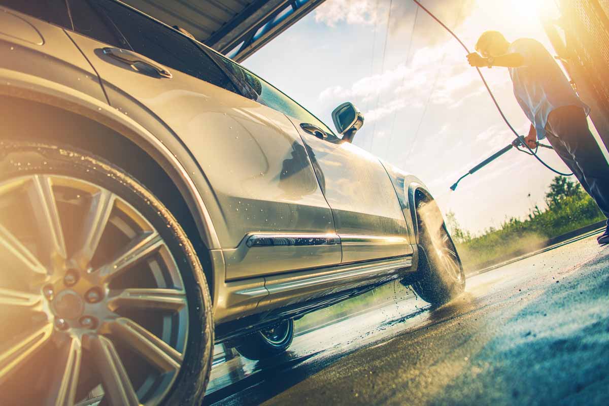 Washing wheels at the self serve bay